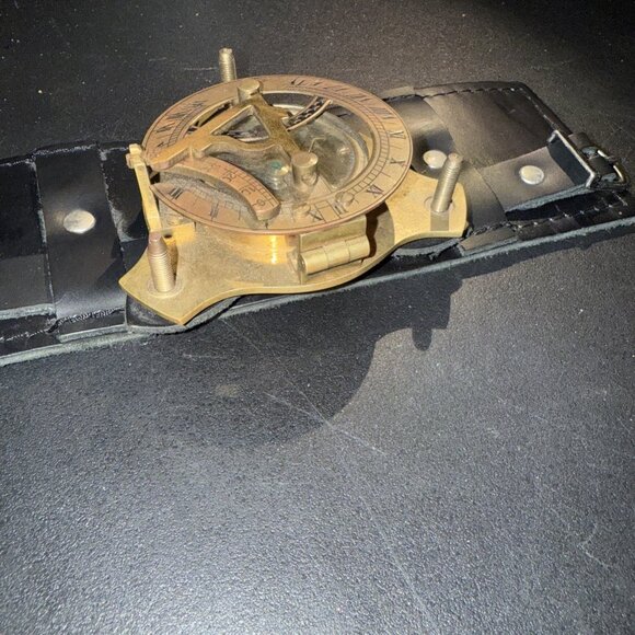 Sundial Wrist Watch Brass Compass & Leather Straps Nautical Steampunk Handmade - Picture 16 of 16